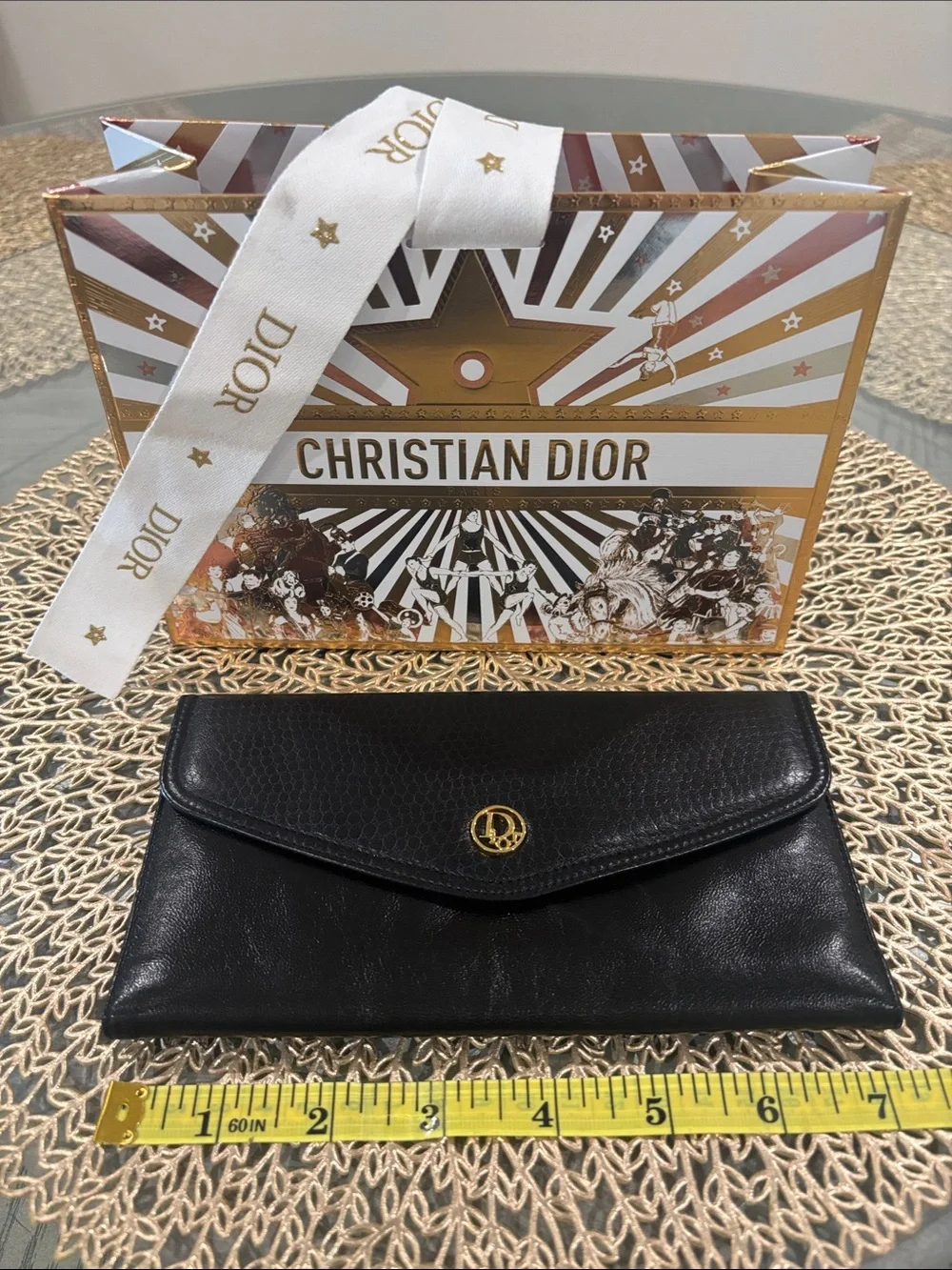 Dior Black Leather Envelope wallet with Gold CD Emblem